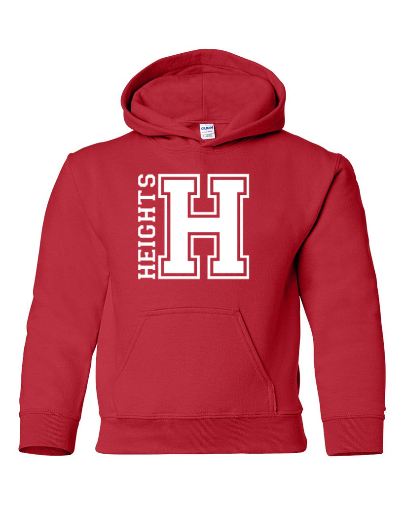 Heights Red Hoodie w/ Heights OG Design in White on Front.