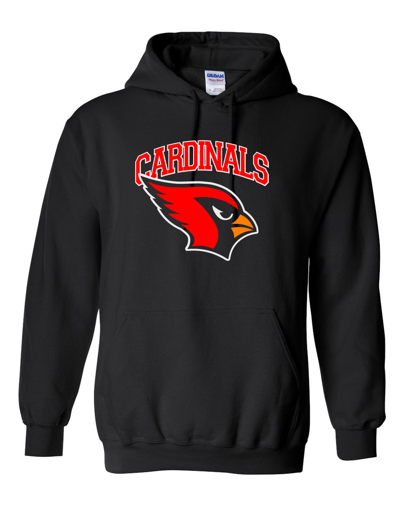 Westwood Cardinals Black Heavy Blend Hooded Sweatshirt w/ Cardinals w/ Bird Design on Front.