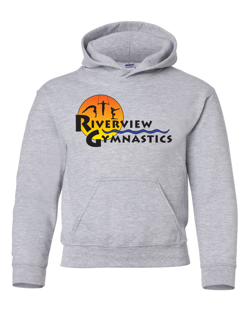 Riverview Gymnastics Sport Gray Hoodie w/ Full Color Sun Design on Front.