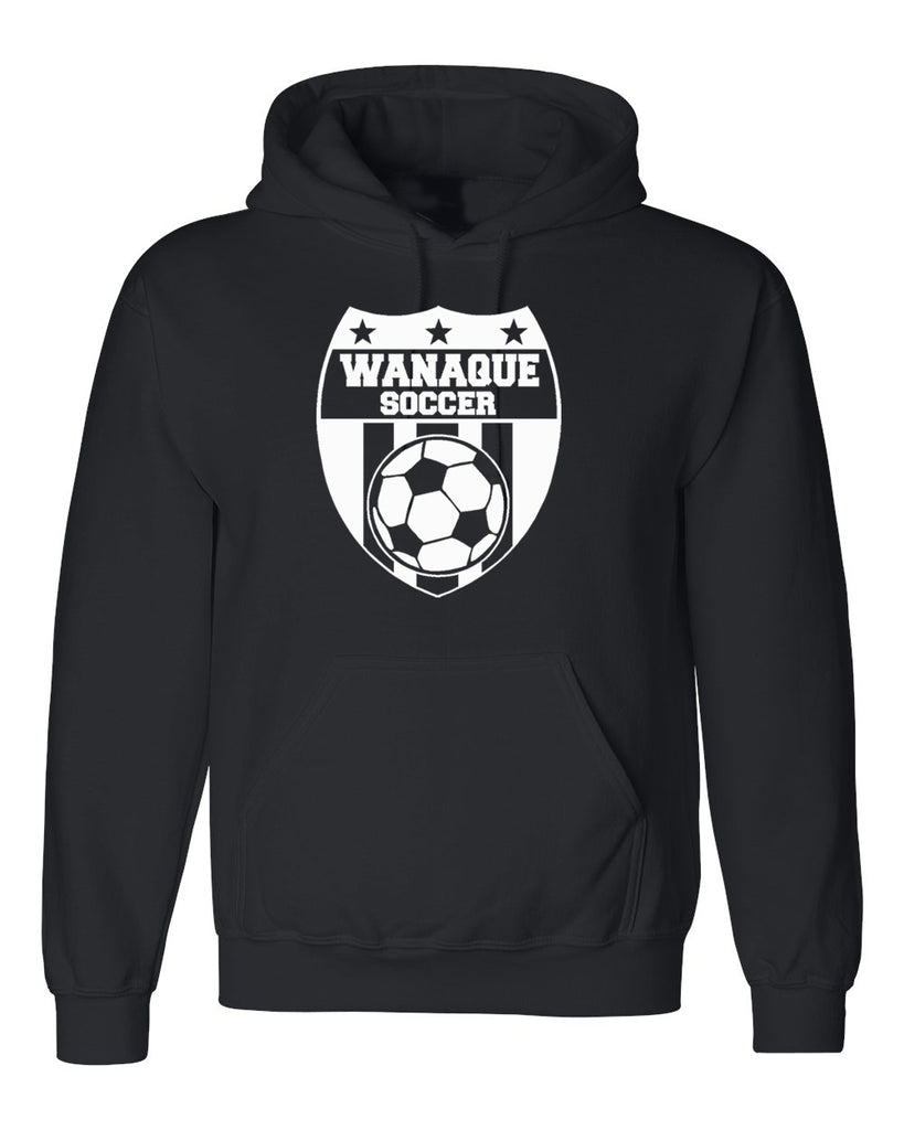 Wanaque Soccer Black Dry Blend Hoodie with Large Wanaque Soccer Logo on Front.