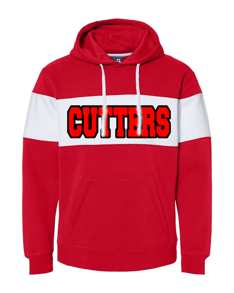 FLFA Red & White JA Varsity Fleece Colorblocked Hooded Sweatshirt - 8644 w/ CUTTERS Varsity Block on Front