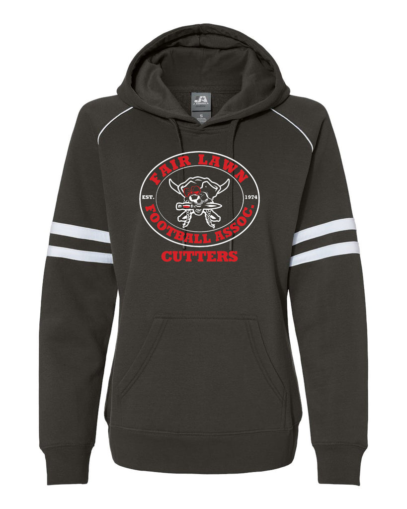 FLFA Black JA Women's Varsity Fleece Piped Hooded Sweatshirt - 8645 w/ FLFA Cutters CHEER Logo on Front