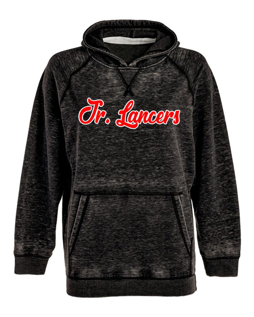 Jr Lancers Cheer - Twisted Black Vintage Zen Fleece Hooded Sweatshirt - 8915 w/ Script Design on Front.