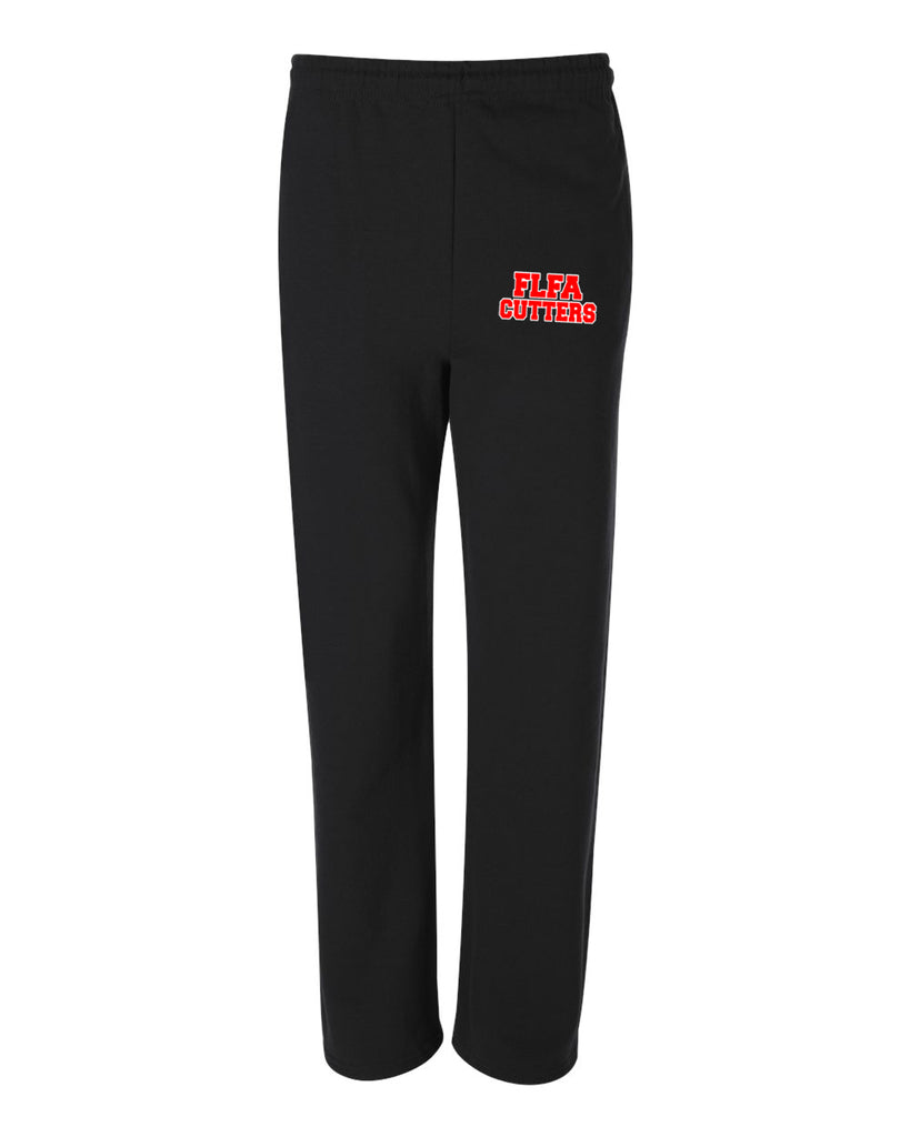 FLFA Black JERZEES - NuBlend® Open Bottom Sweatpants with Pockets - 974MPR w/ FLFA Cutters on Left Hip.