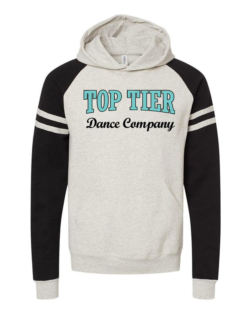 TOP TIER Dance Oatmeal Heather-Black JERZEES - Nublend® Varsity Colorblocked Raglan Hooded Sweatshirt - 97CR w/ Top Tier Dance Company Logo on Front