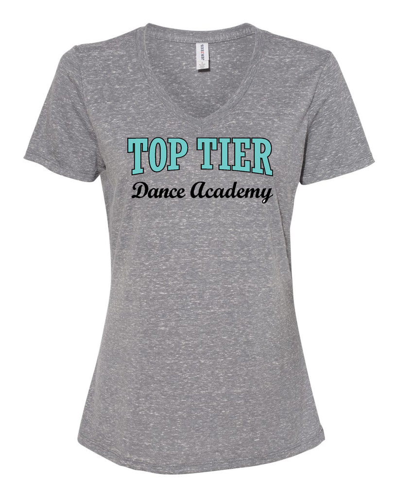 TOP TIER Dance Charcoal JERZEES - Women's Snow Heather Jersey V-Neck - 88WVR w/ Top Tier Dance Academy Logo on Front