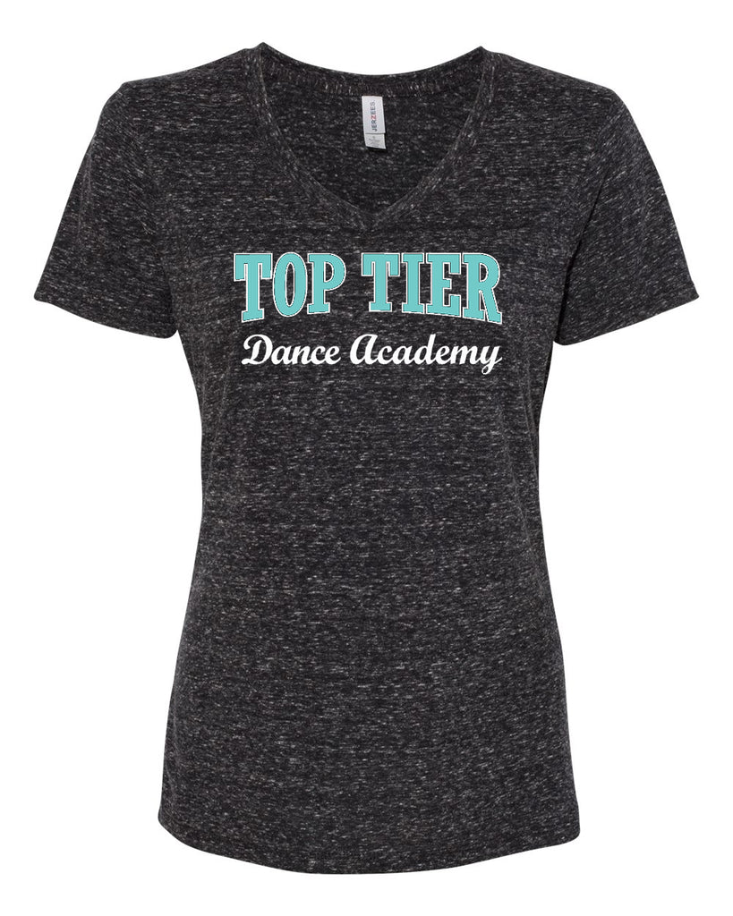 TOP TIER Dance Black JERZEES - Women's Snow Heather Jersey V-Neck - 88WVR w/ Top Tier Dance Academy Logo on Front