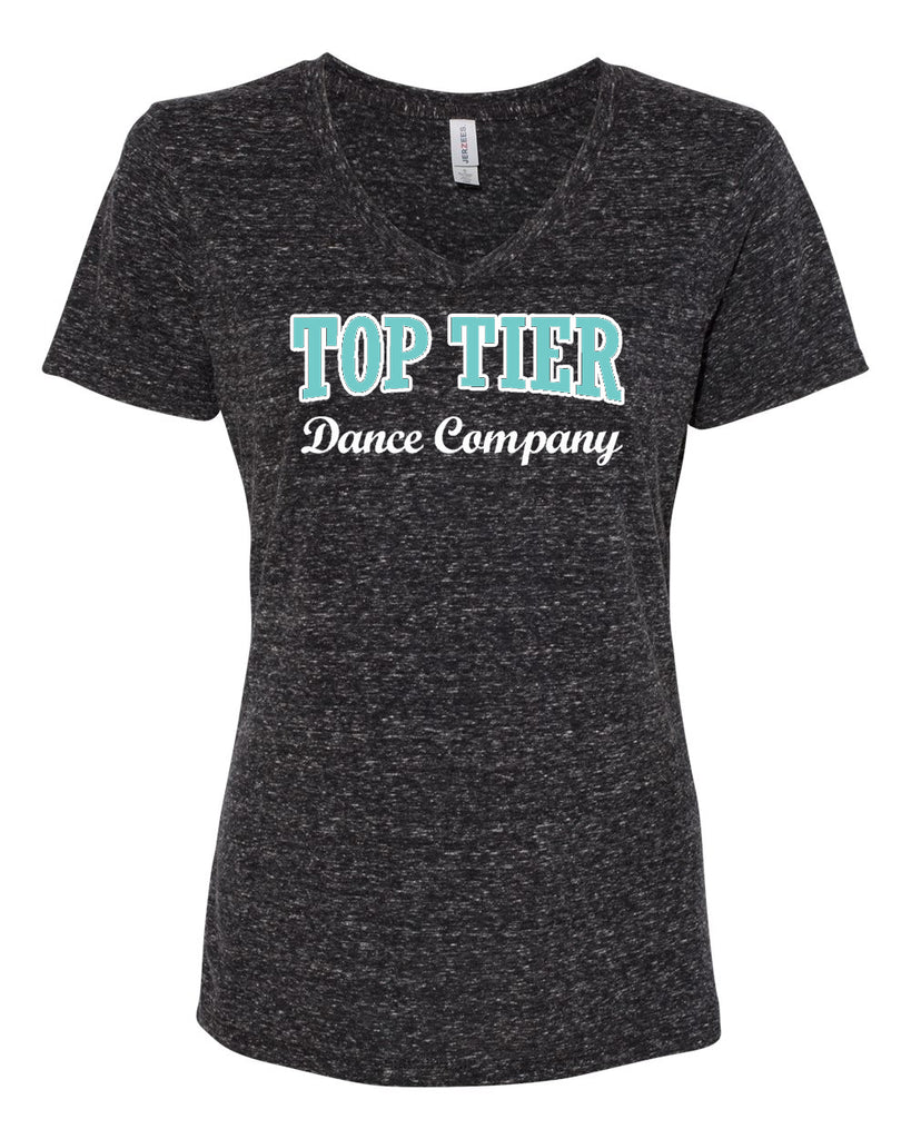 TOP TIER Dance Black JERZEES - Women's Snow Heather Jersey V-Neck - 88WVR w/ Top Tier Dance Company Logo on Front