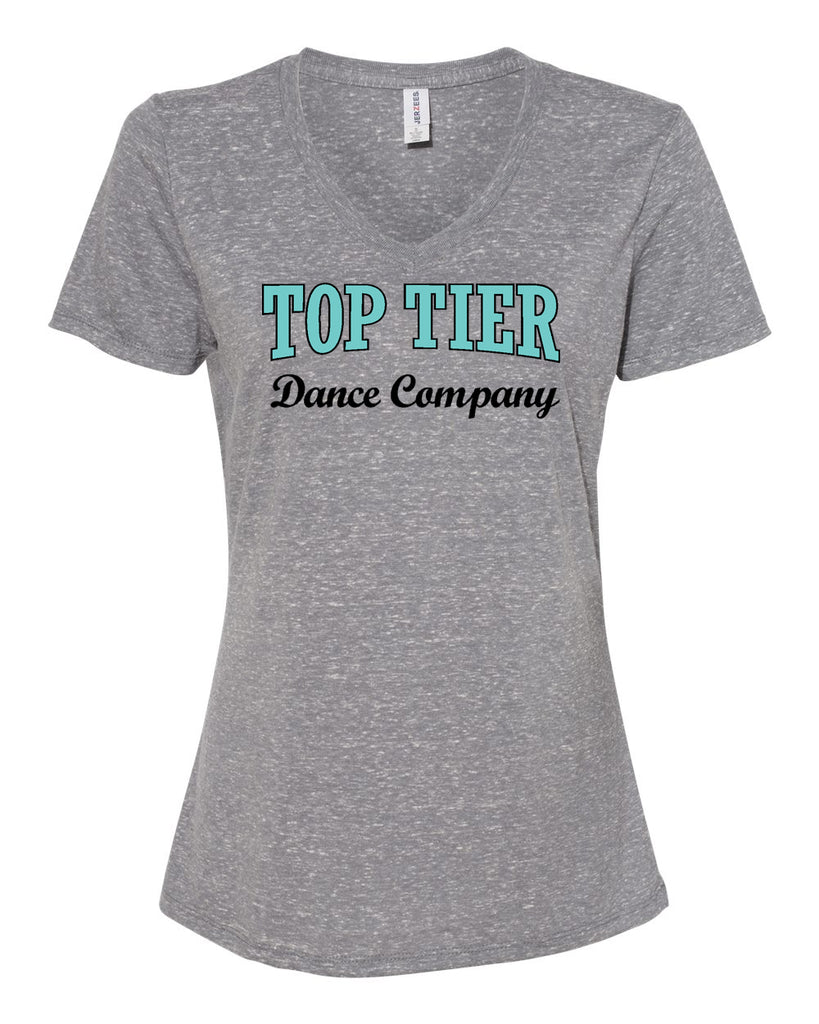 TOP TIER Dance Charcoal JERZEES - Women's Snow Heather Jersey V-Neck - 88WVR w/ Top Tier Dance Company Logo on Front