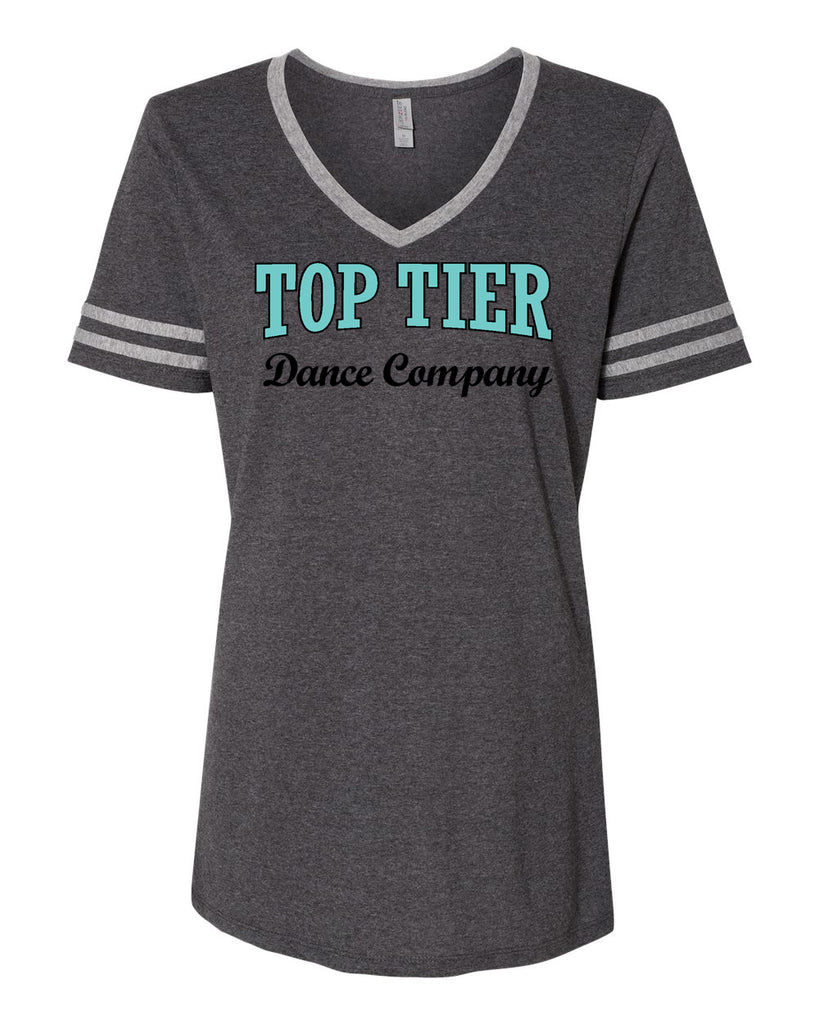 TOP TIER Dance Black Heather JERZEES - Women's Varsity Triblend V-Neck T-Shirt - 602WVR w/ Top Tier Dance Company Logo on Front