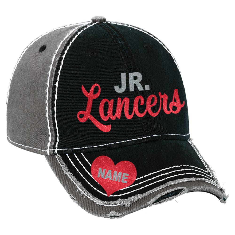 Jr Lancers Glitter Hat with Optionial Name in Heart Graphic