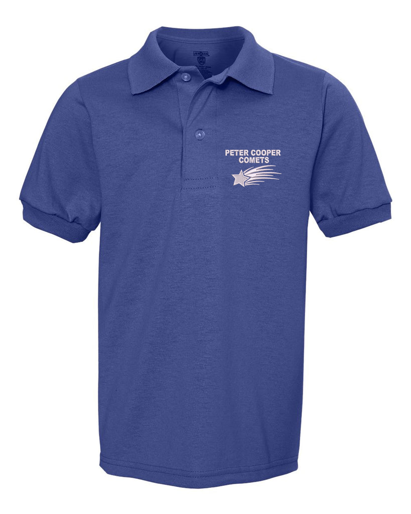 Peter Cooper Royal Short Sleeve JERZEES - SpotShield™ 50/50 Polo Sport Shirt - 437YR - w/Logo Embroidered on Left Chest