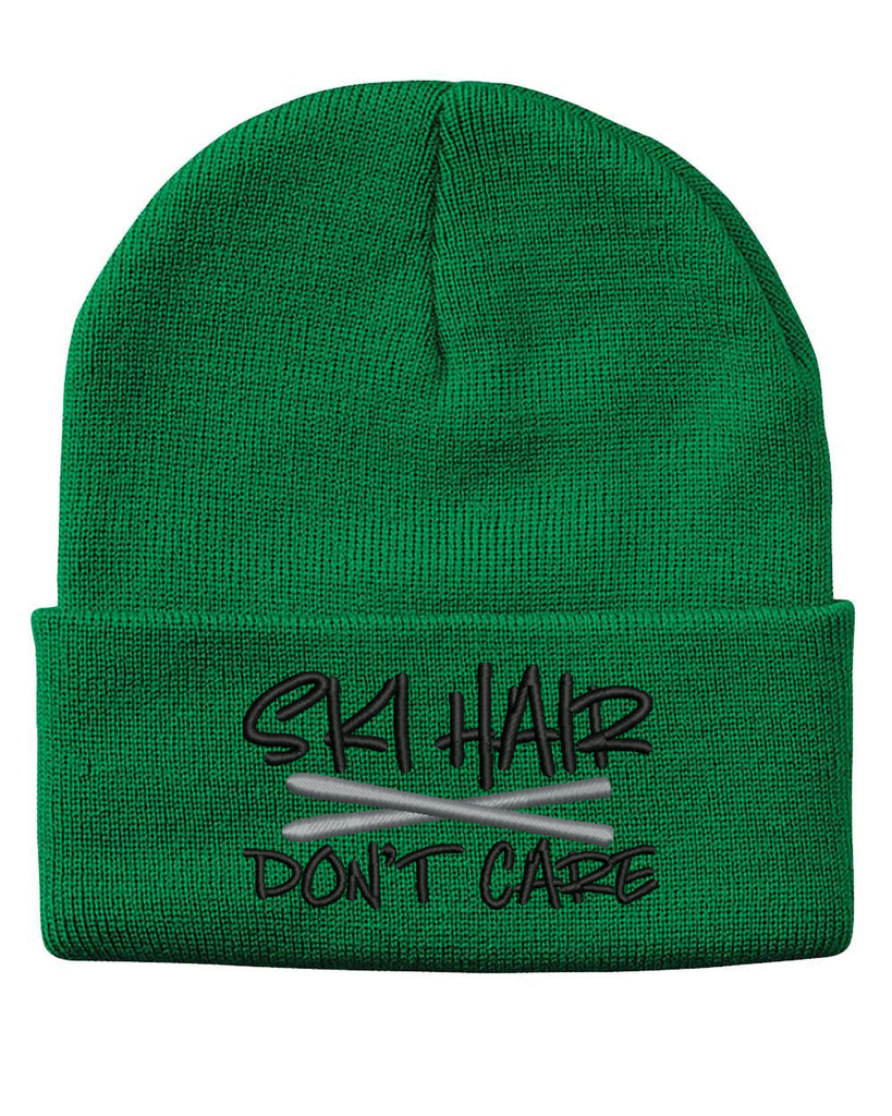 ski hair don't care embroidered cuffed beanie hat
