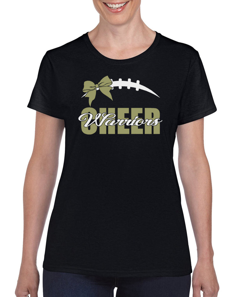 WANAQUE Cheer Heavy Cotton Tee w/ 2 Color WARRIORS Cheer Football Laces Bow Design