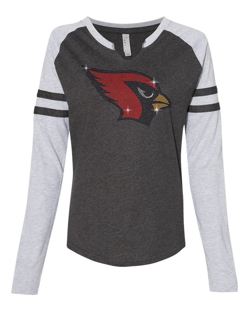 Westwood Cardinals Women's Fine Jersey Mash Up Long Sleeve T-Shirt - 3534 w/ Spangle Cardinal Design