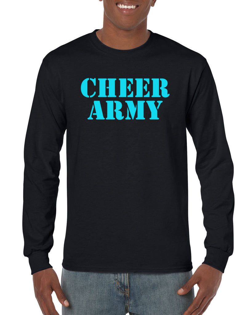 Cheer Army Black Long Sleeve Tee w/ Columbia Blue CHEER ARMY Stencil Logo on Front.