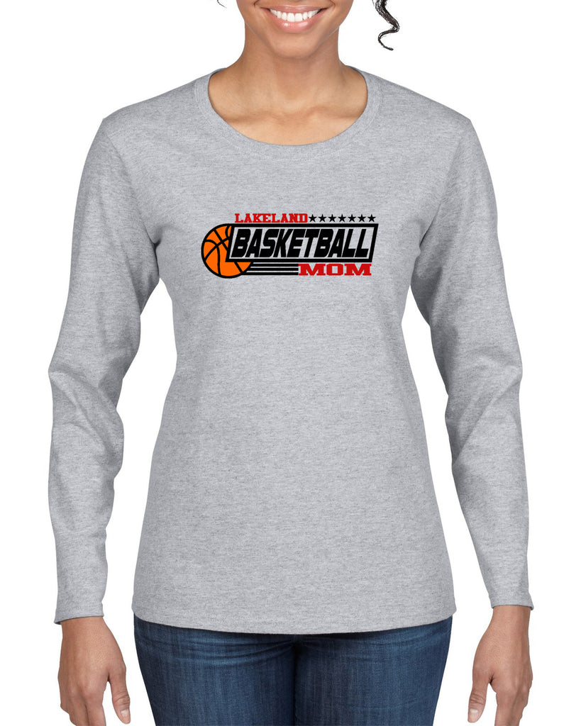 lakeland basketball mom sport gray heavy blend shirt w/ v1 lakeland basketball mom on front.