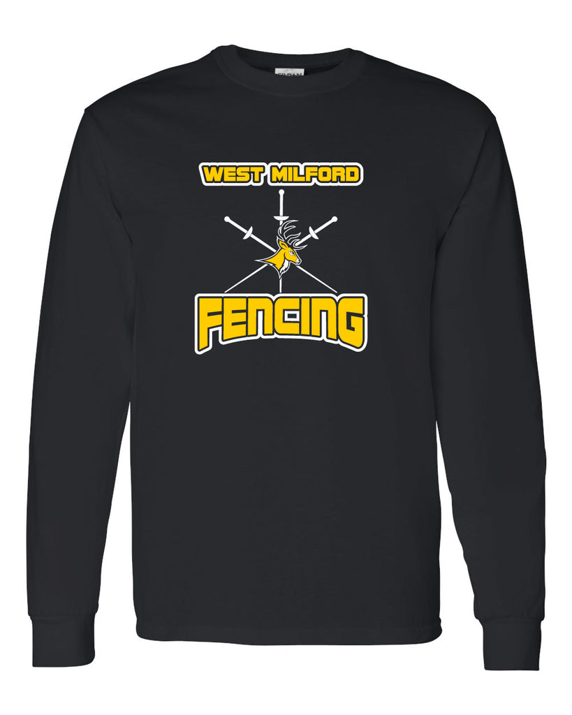 West Milford Fencing Black Long Sleeve Tee w/ WM Tri Design on Front.