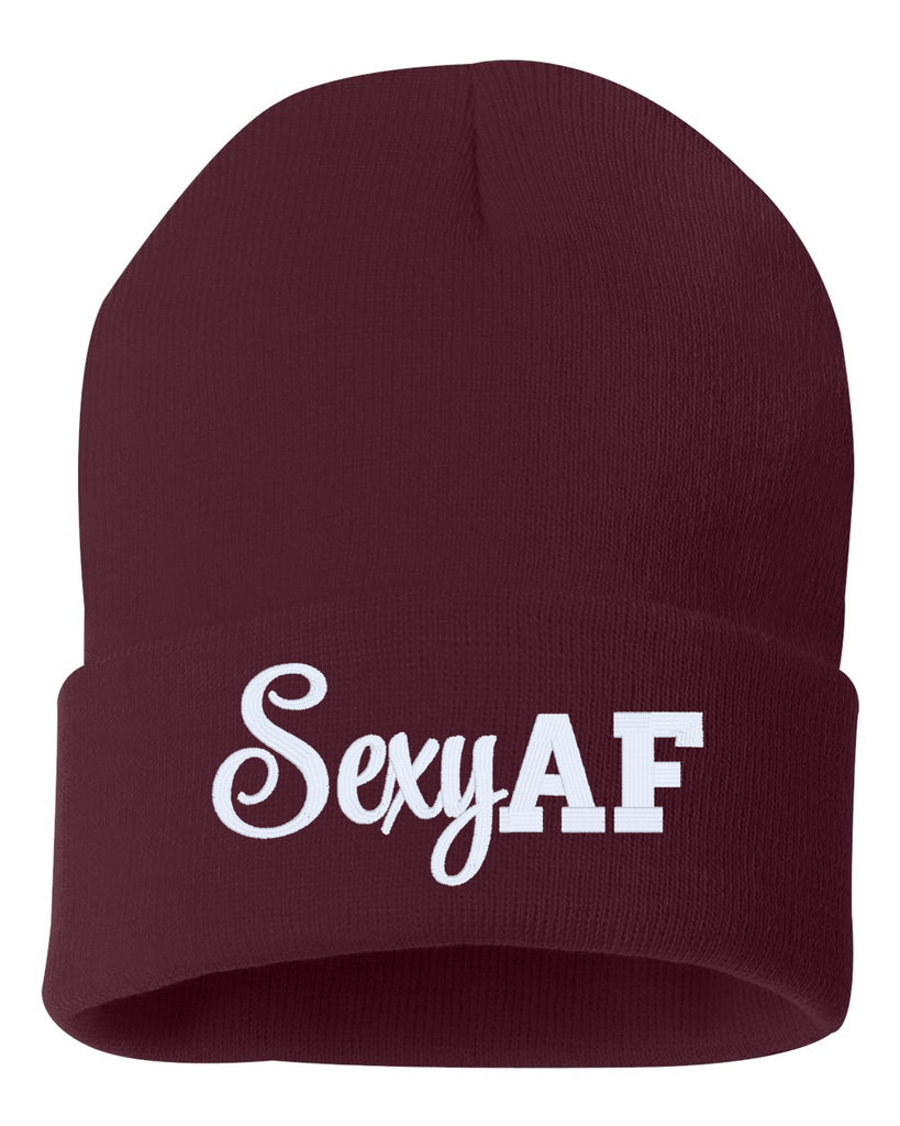 sexy af embroidered cuffed beanie hat