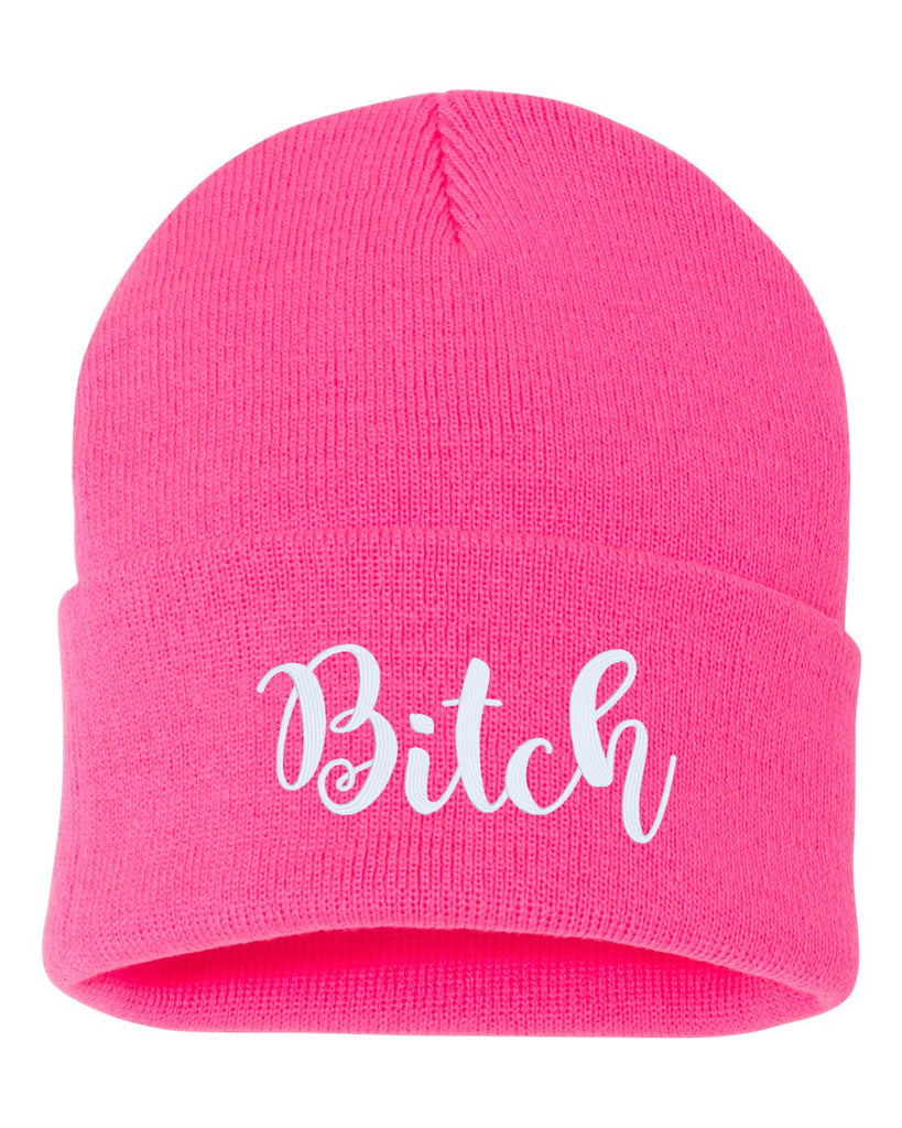 bitch embroidered cuffed beanie hat