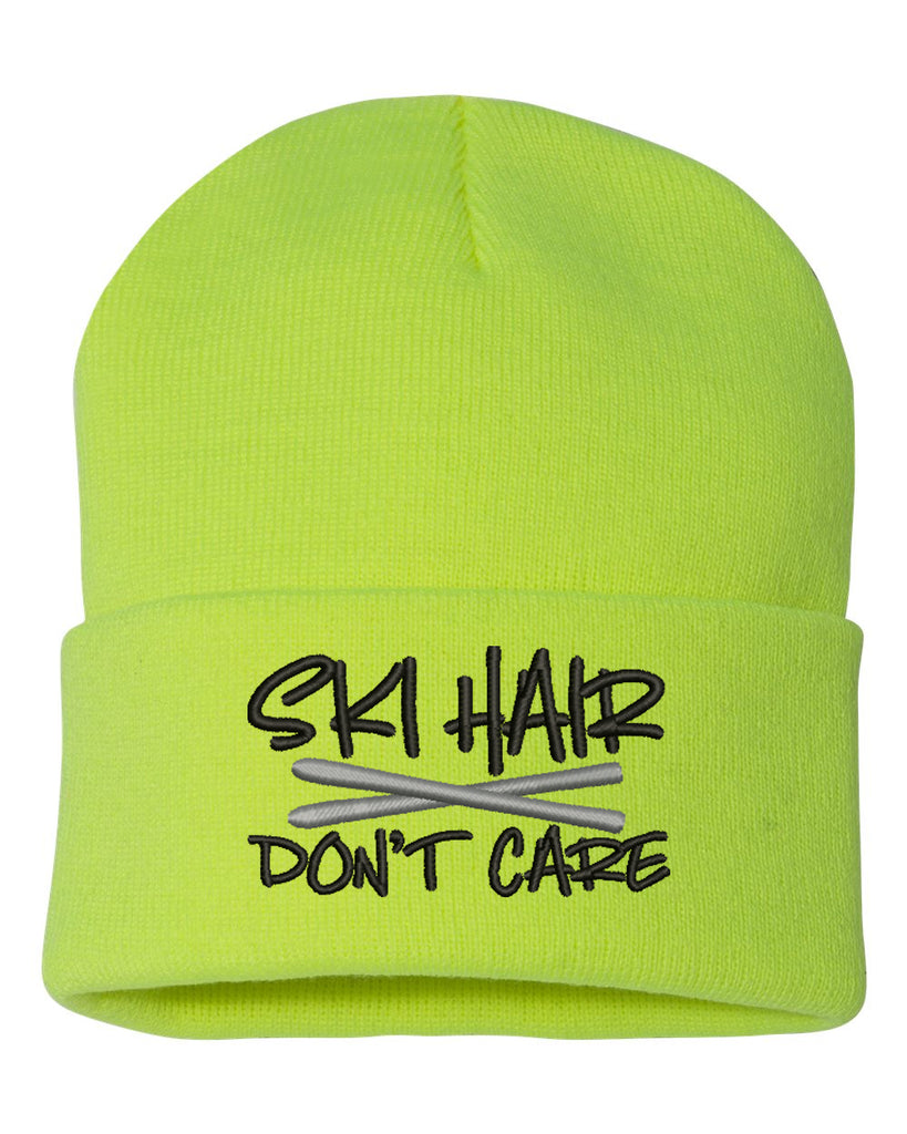 ski hair don't care embroidered cuffed beanie hat