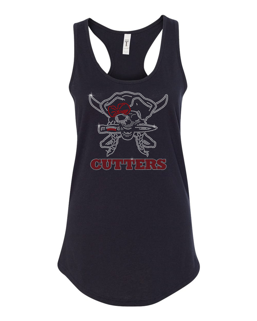 FLFA Black Next Level - Women's Ideal Racerback Tank - 1533 w/ FLFA Cutters CHEER Logo in SPANGLE on Front