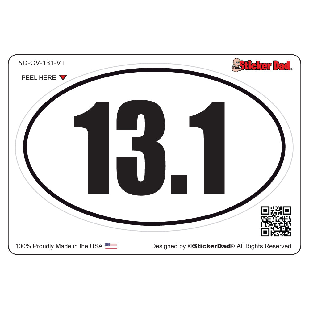 13.1 Half Marathon Runner V1 Oval Full Color Printed Vinyl Decal Window Sticker