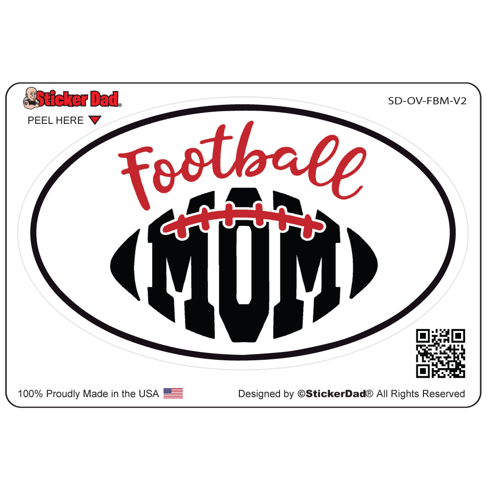 Oval Football Mom V2 Oval Full Color Printed Vinyl Decal Window Sticker