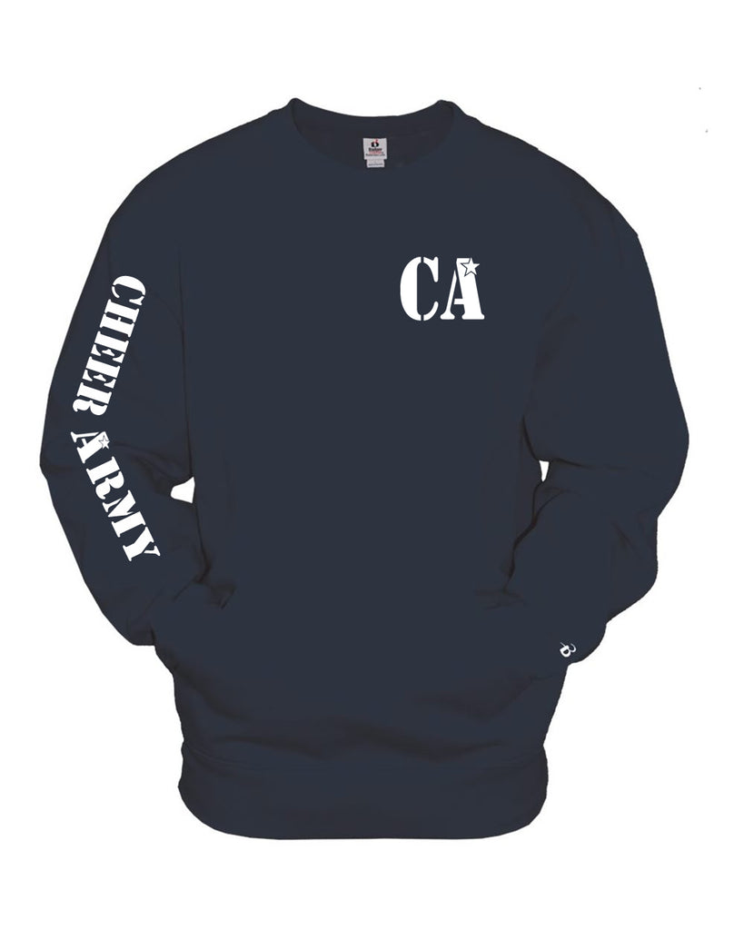 Cheer Army Navy Badger - Crewneck Pocket Sweatshirt - 1252 w/ White Left Chest CA Logo on Front.