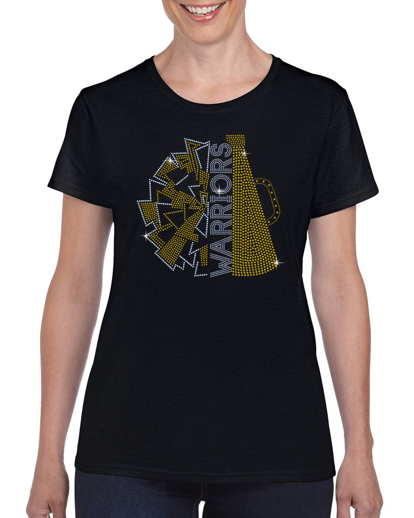 Wanaque Cheer POM-Megaphone Split Silver/Gold Spangle Bling Design Shirt