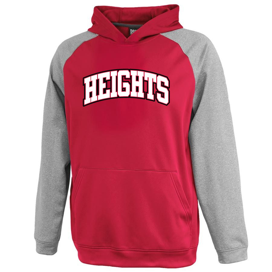 Heights Gray/Red Interceptor Hoodie w/ Heights Arc Design on Front.