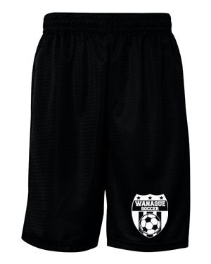 Wanaque Soccer Pro Mesh Black Training Shorts with Wanaque Soccer Logo on Front of Left Leg