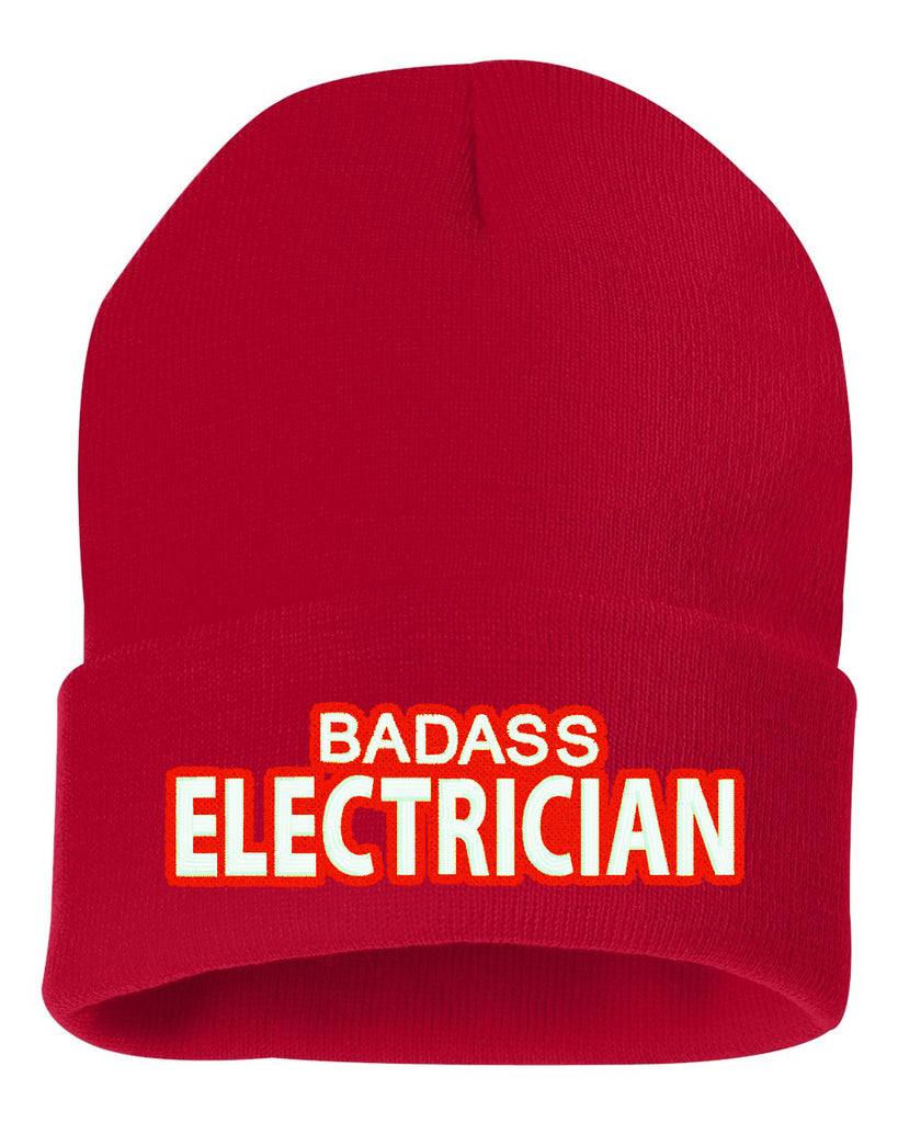 badass electrician embroidered cuffed beanie hat