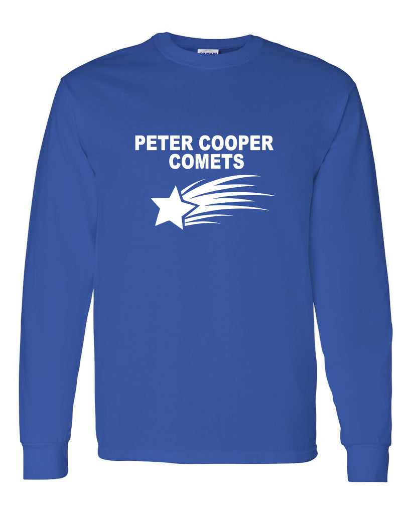 Peter Cooper Comets Royal Long Sleeve Tee w/ Logo Design 1 on Front