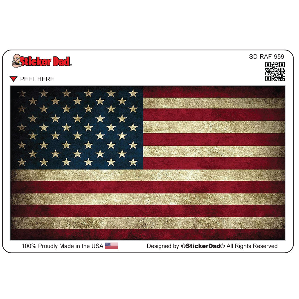 RUSTIC AMERICAN FLAG 959 Full Color 5 inch Printed Vinyl Decal Window Sticker