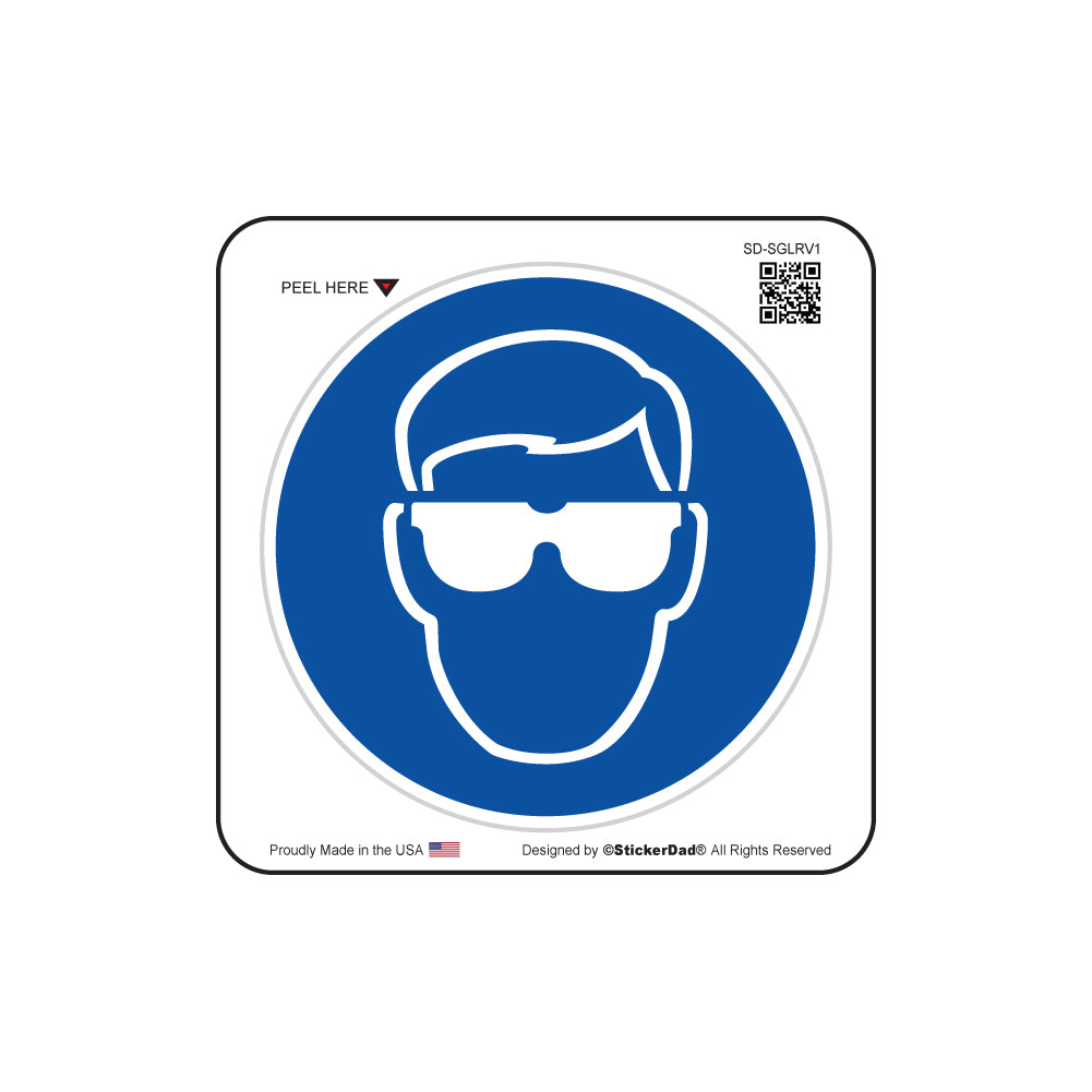 Safety Glasses Required - Circle - Blue/White - Full Color Printed Label
