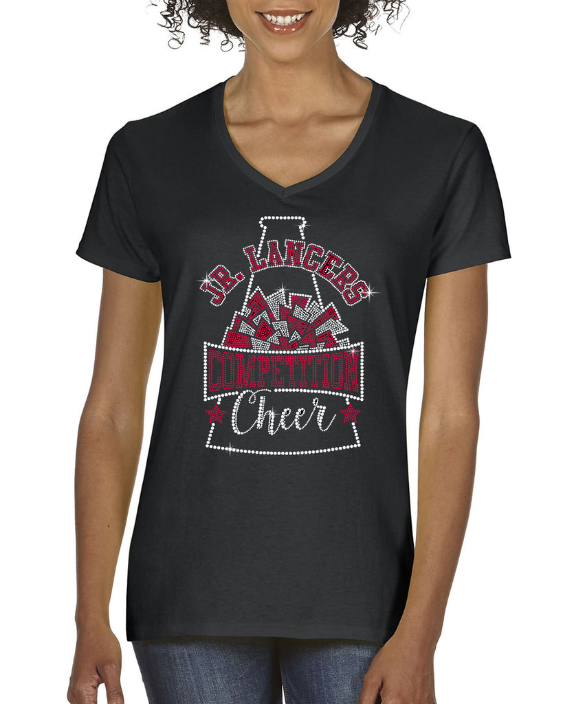 Jr Lancers Competition Cheer Heavy Cotton Black Shirt w/ SPANGLE Megaphone Design on Front.