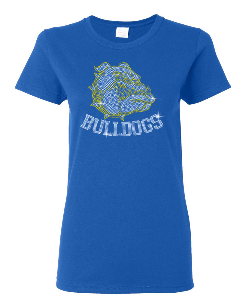 Bulldogs Royal Short Sleeve Shirt w/ Bulldogs SPANGLE Design on Front.