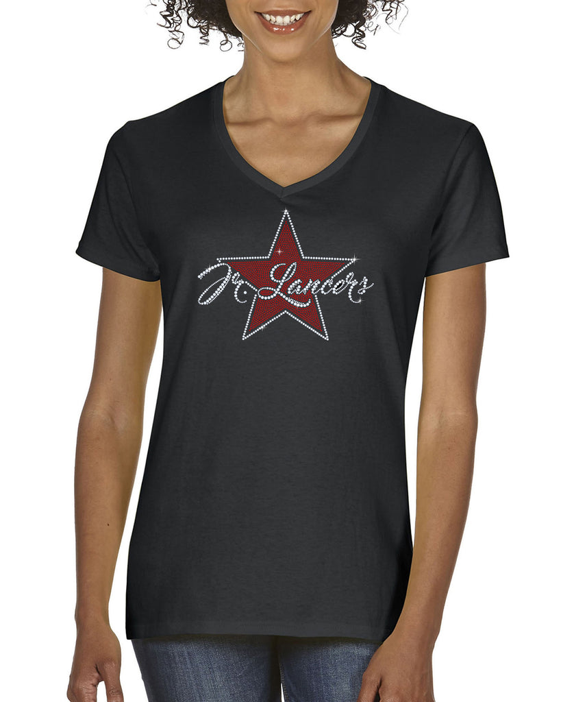 Jr Lancers Competition Cheer Heavy Cotton Black Shirt w/ SPANGLE Star Design on Front.