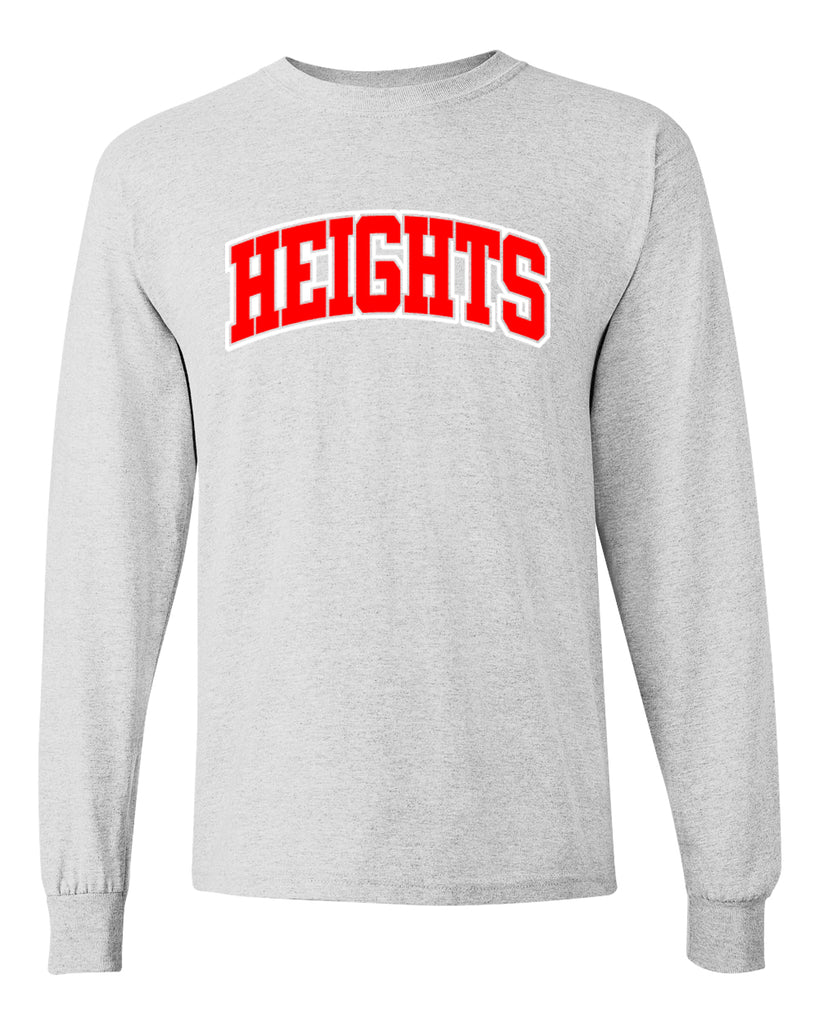 Heights Sport Gray Long Sleeve Tee w/ Heights ARC Design in Red & White on Front.