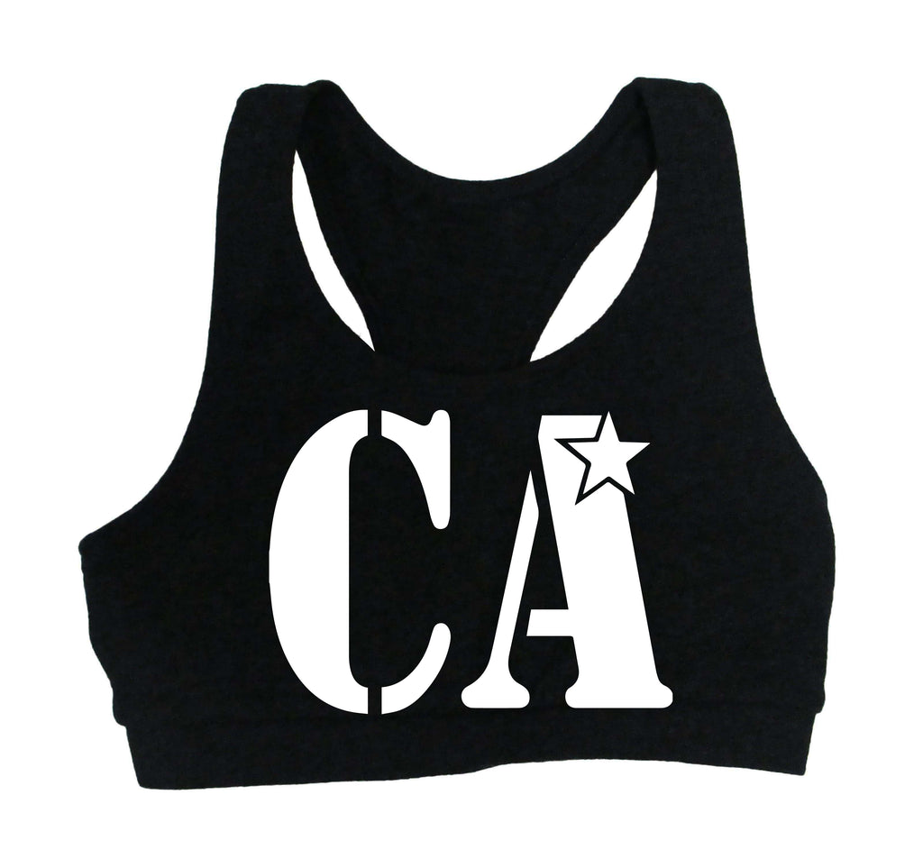 Cheer Army Black Sports Bra w/ White CA Logo on Front.