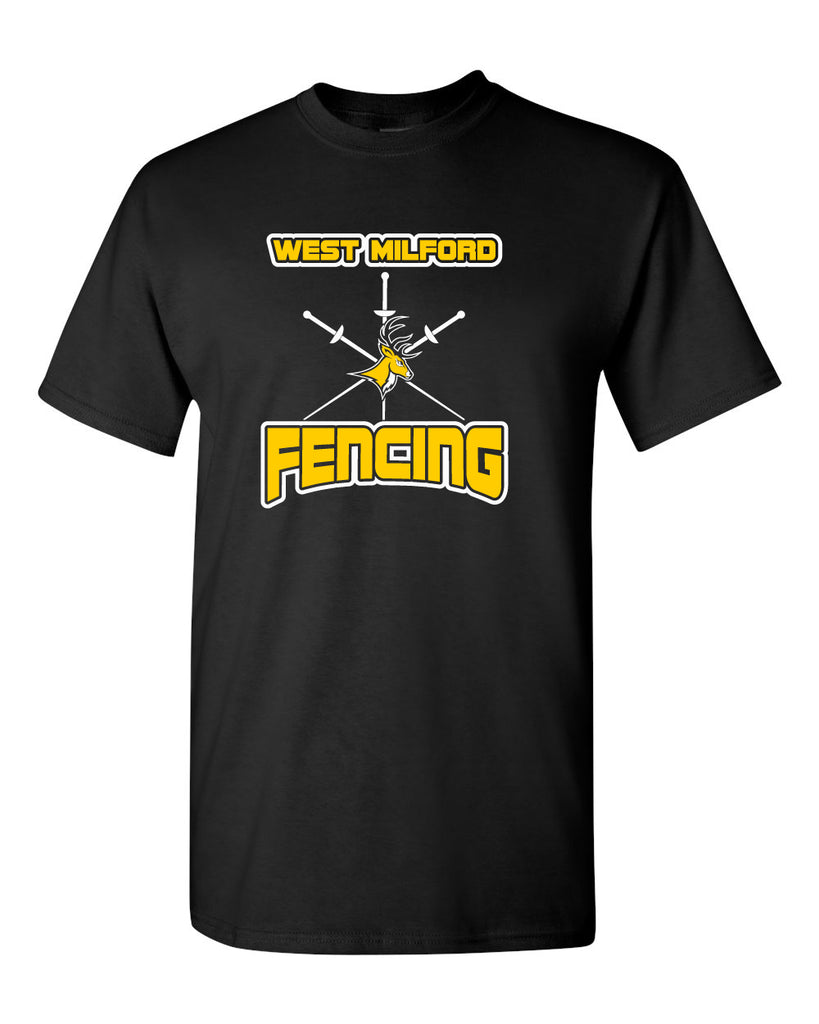 West Milford Fencing Black Short Sleeve Tee w/ WM Tri Design on Front.