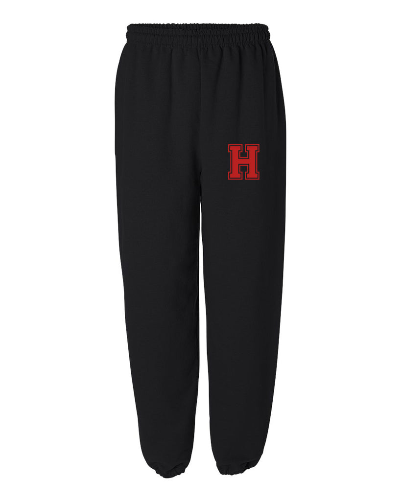 Heights Black Elastic Bottom Sweat Pants w/ Heights Small Varsity H logo on Left Hip.