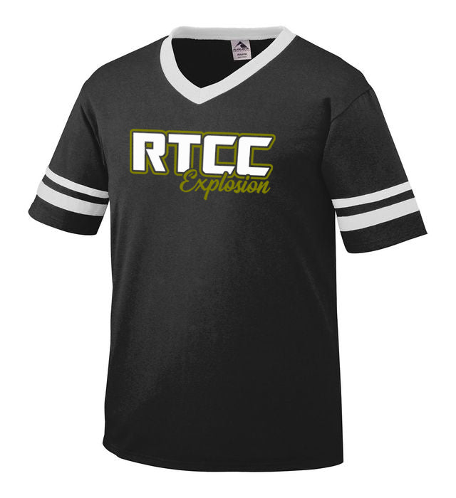 RTCC Stripe Jersey Short Sleeve Tee w/ RTCC 2 Color Logo on Front.