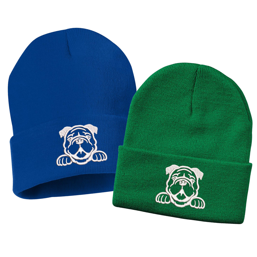 Peeking Bulldog Embroidered Cuffed Beanie Hat