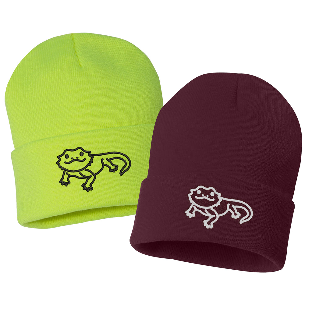Cute Bearded Dragon Embroidered Cuffed Beanie Hat