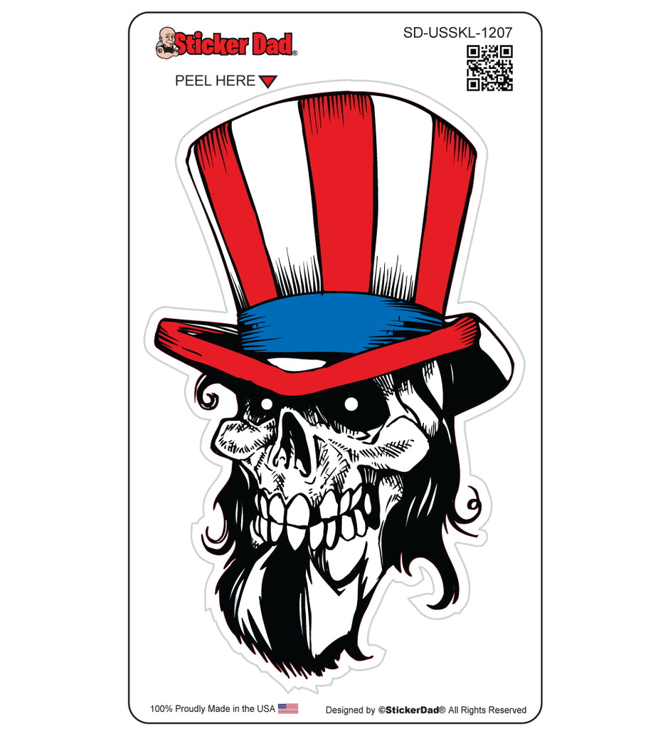 UNCLE SAM SKULL 1207 Full Color 5 inch Printed Vinyl Decal Window Sticker