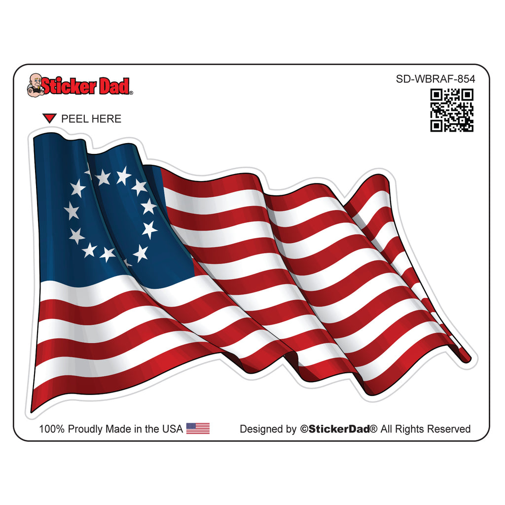 Waving Betsy Ross American Flag 854 Full Color 5 inch Printed Vinyl Decal Window Sticker