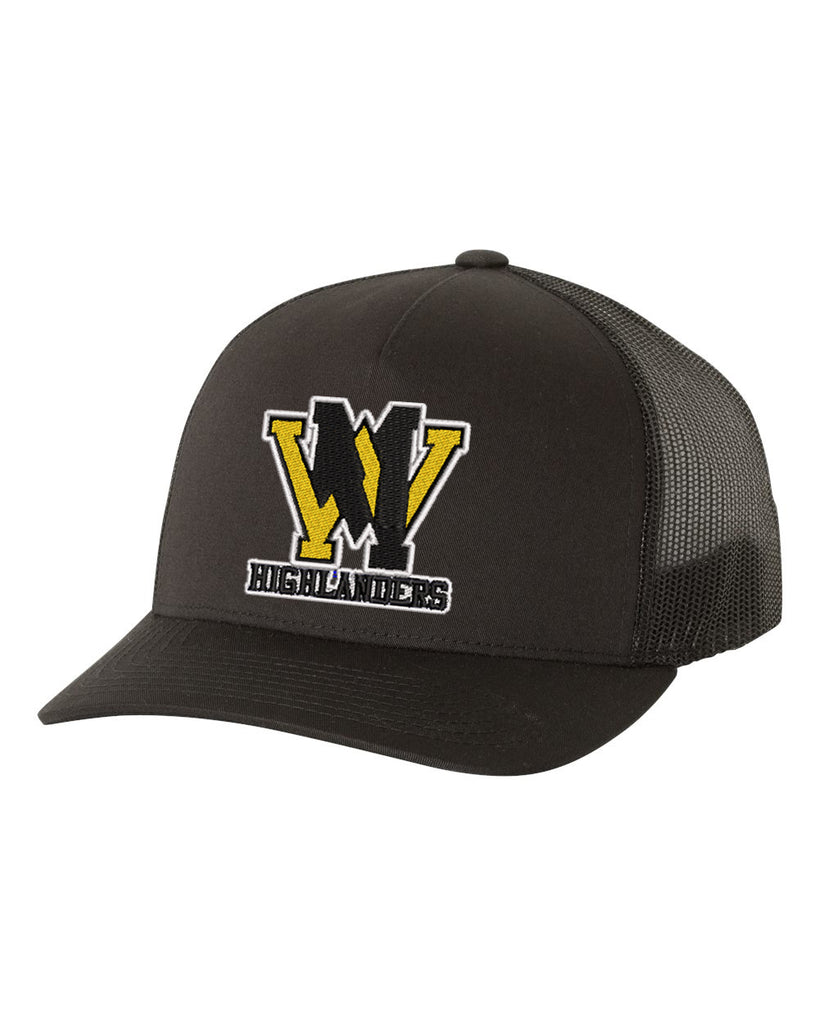 West Milford Highlanders Yupoong - Classics™ Five-Panel Retro Trucker Cap - 6506 w/ WM logo on Front.