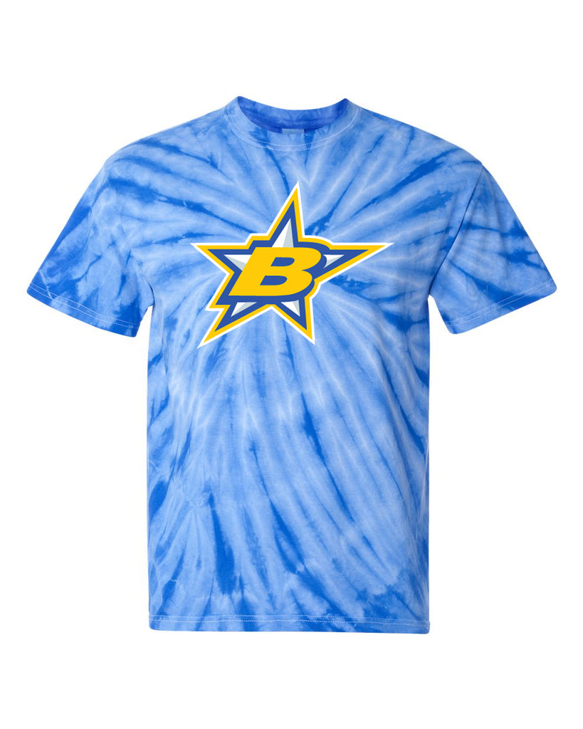 Butler Stars Royal Cyclone Tye Dye Short Sleeve Tee w/ Large 2 Color Logo on Front.